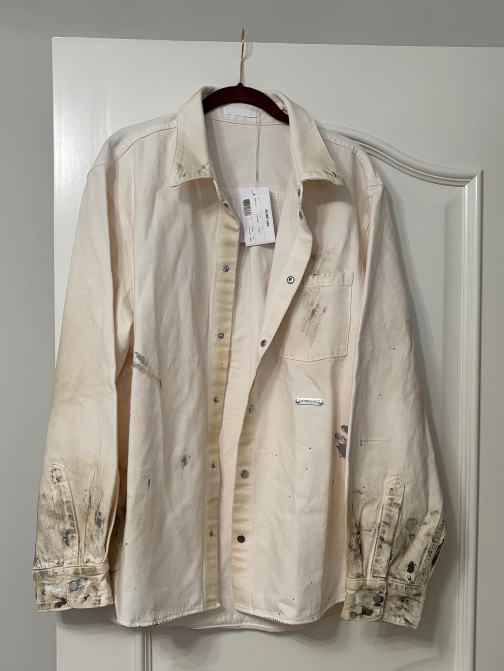Helmut Lang Cream Painted Lightweight Workshirt Jacket